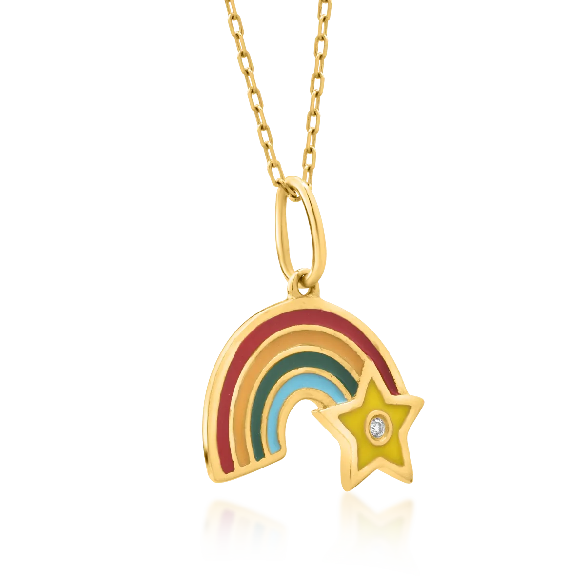 Yellow gold rainbow children's pendant necklace with 0.003ct diamond