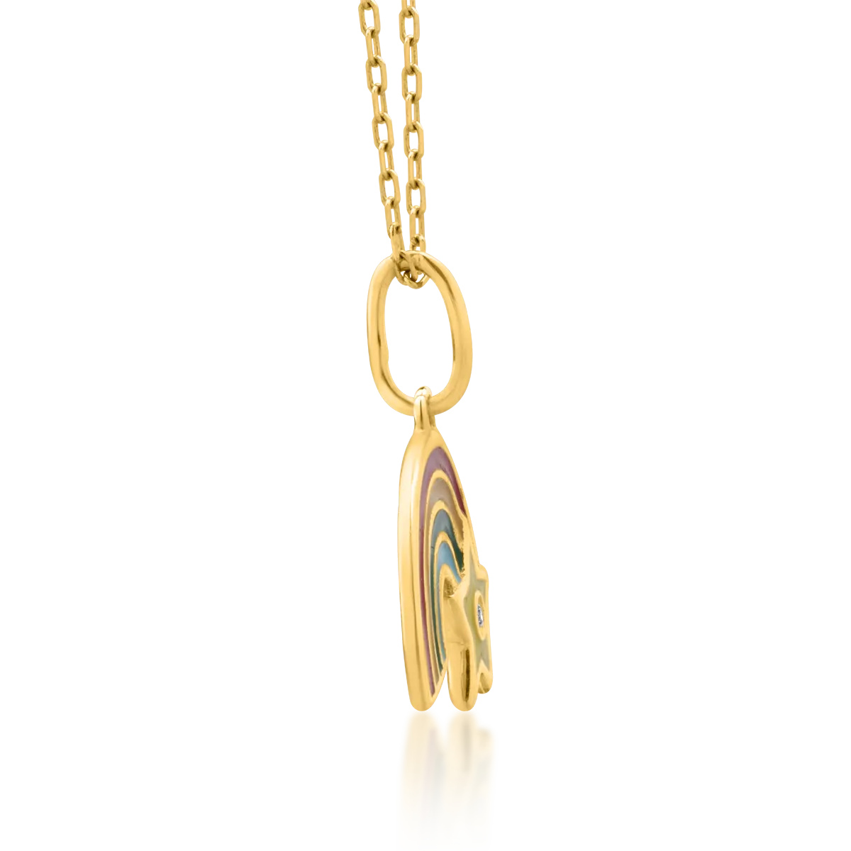 Yellow gold rainbow children's pendant necklace with 0.003ct diamond