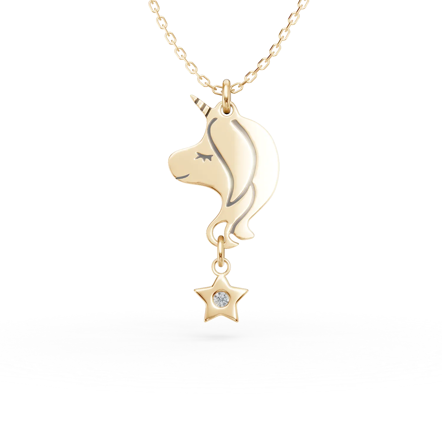 Lant cu pandantiv unicorn din aur galben cu diamant de 0.009ct pentru copii-176898