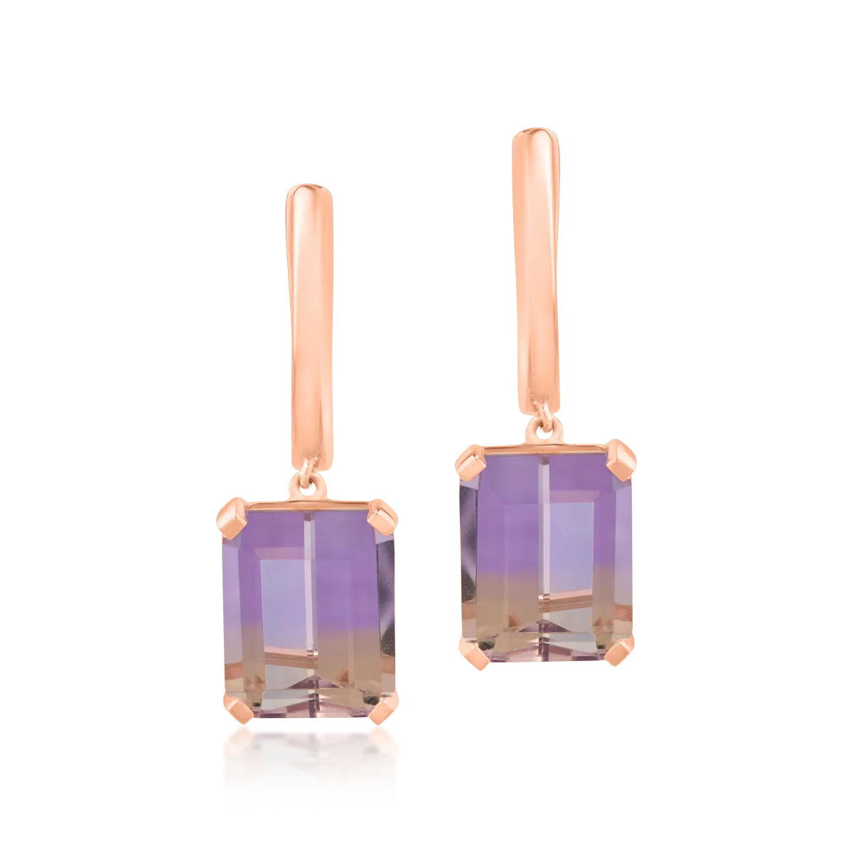 Cercei din aur roz cu ametrine de 6.5ct