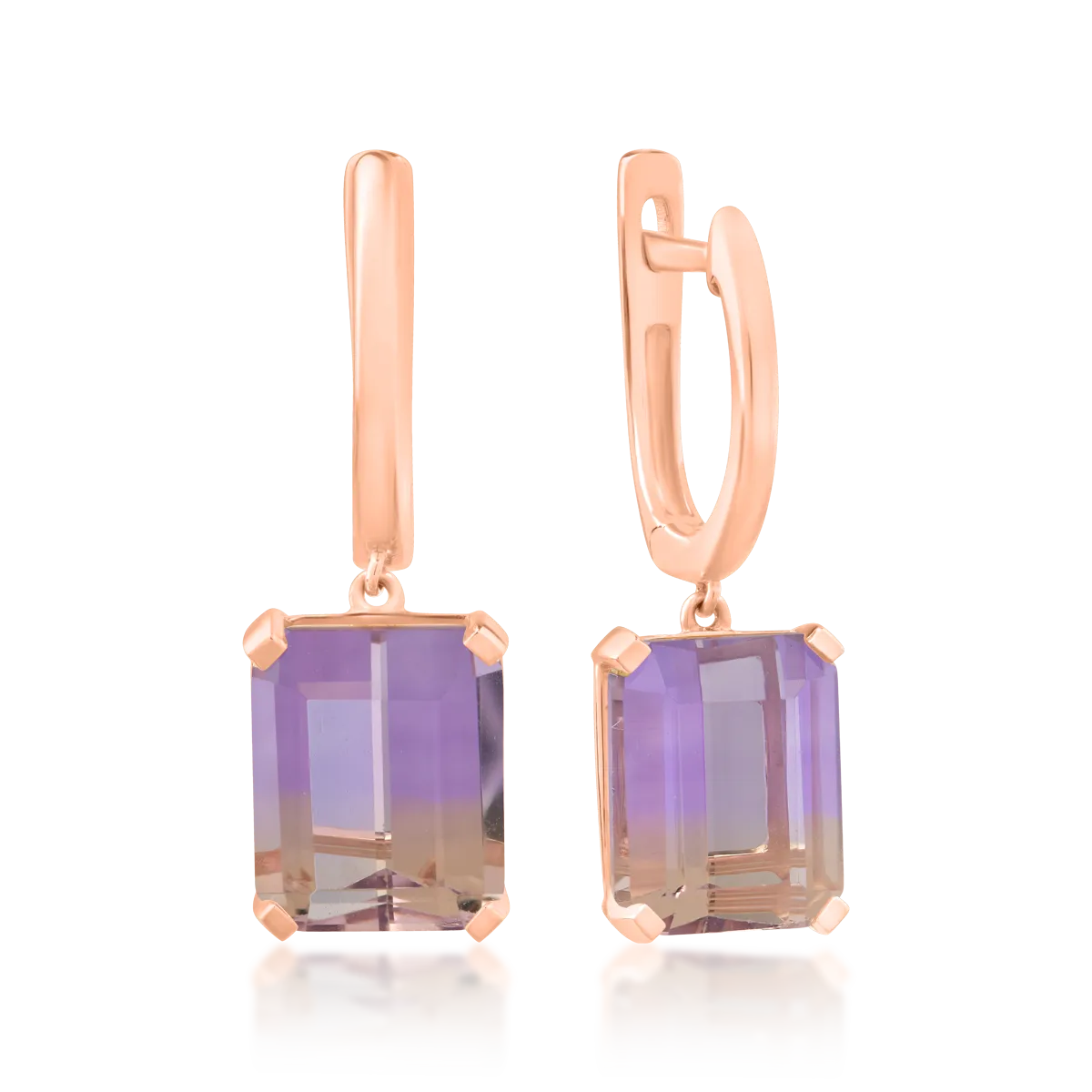 Cercei din aur roz cu ametrine de 6.5ct