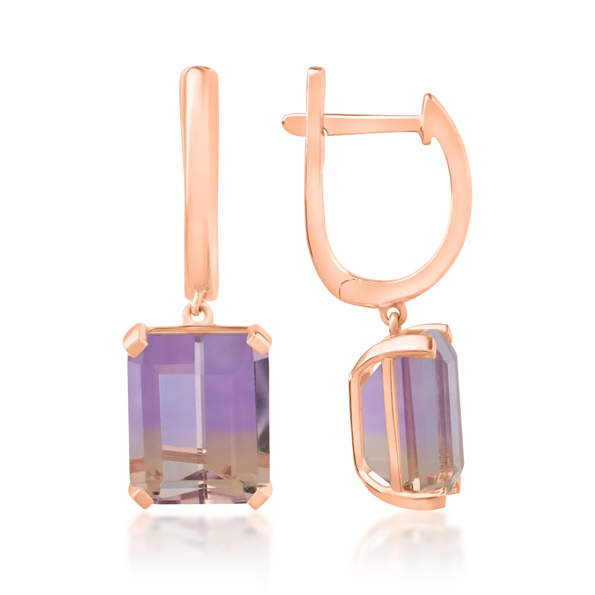 Cercei din aur roz cu ametrine de 6.5ct