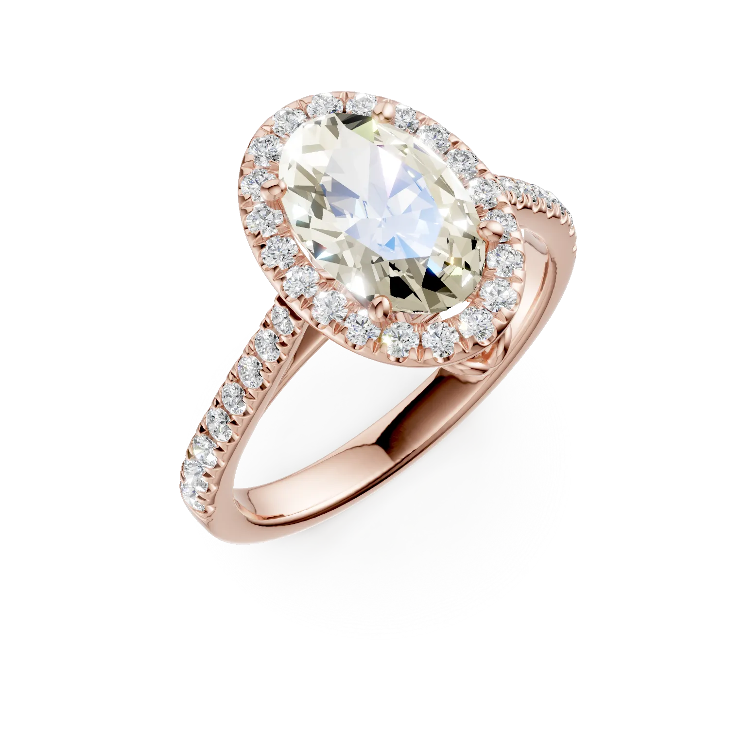 Teilor Inel de logodna din aur roz cu diamante ovale si rotunde de 1.3ct