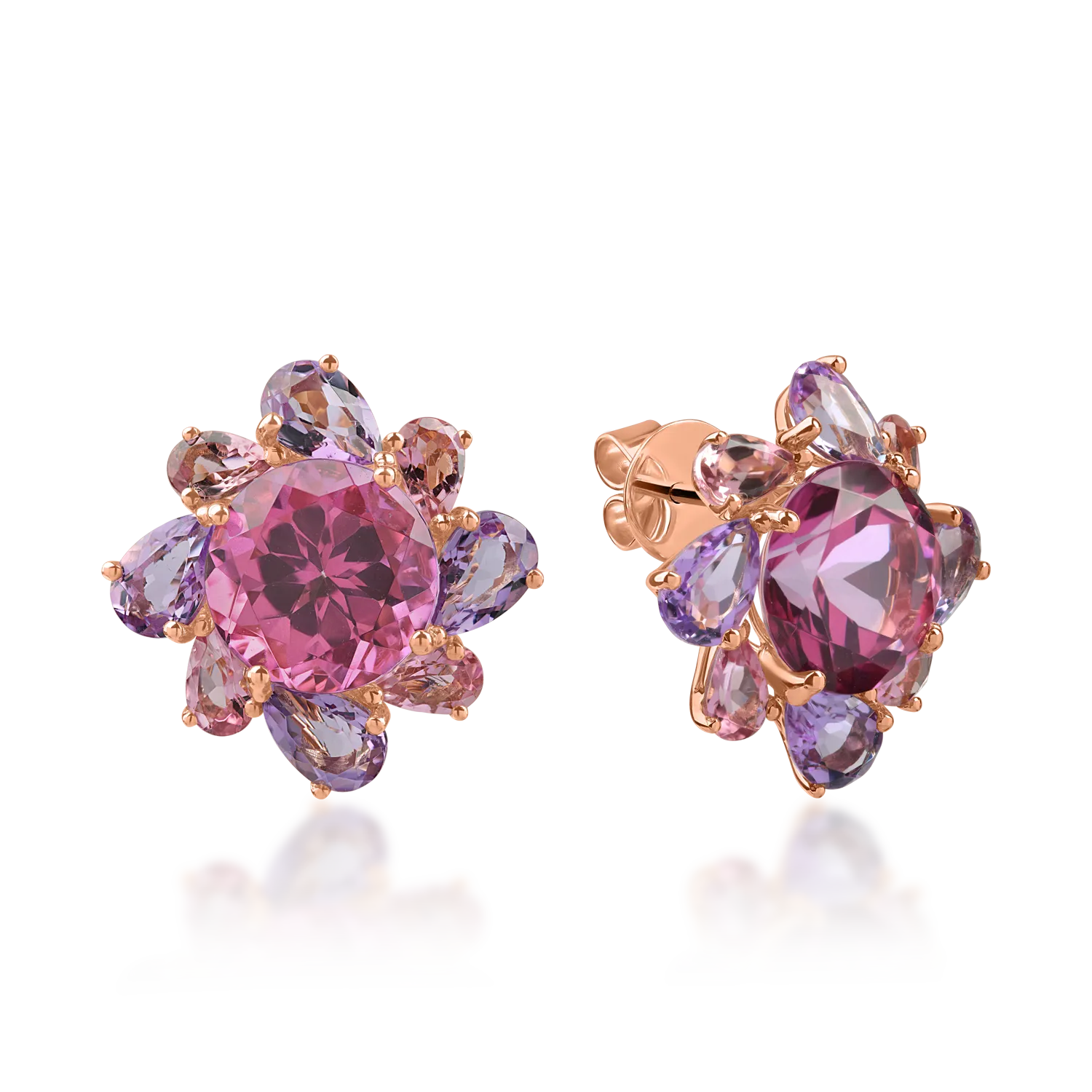 Rose gold earrings with 9.7ct pink topazes and 4.9ct pink tourmalines