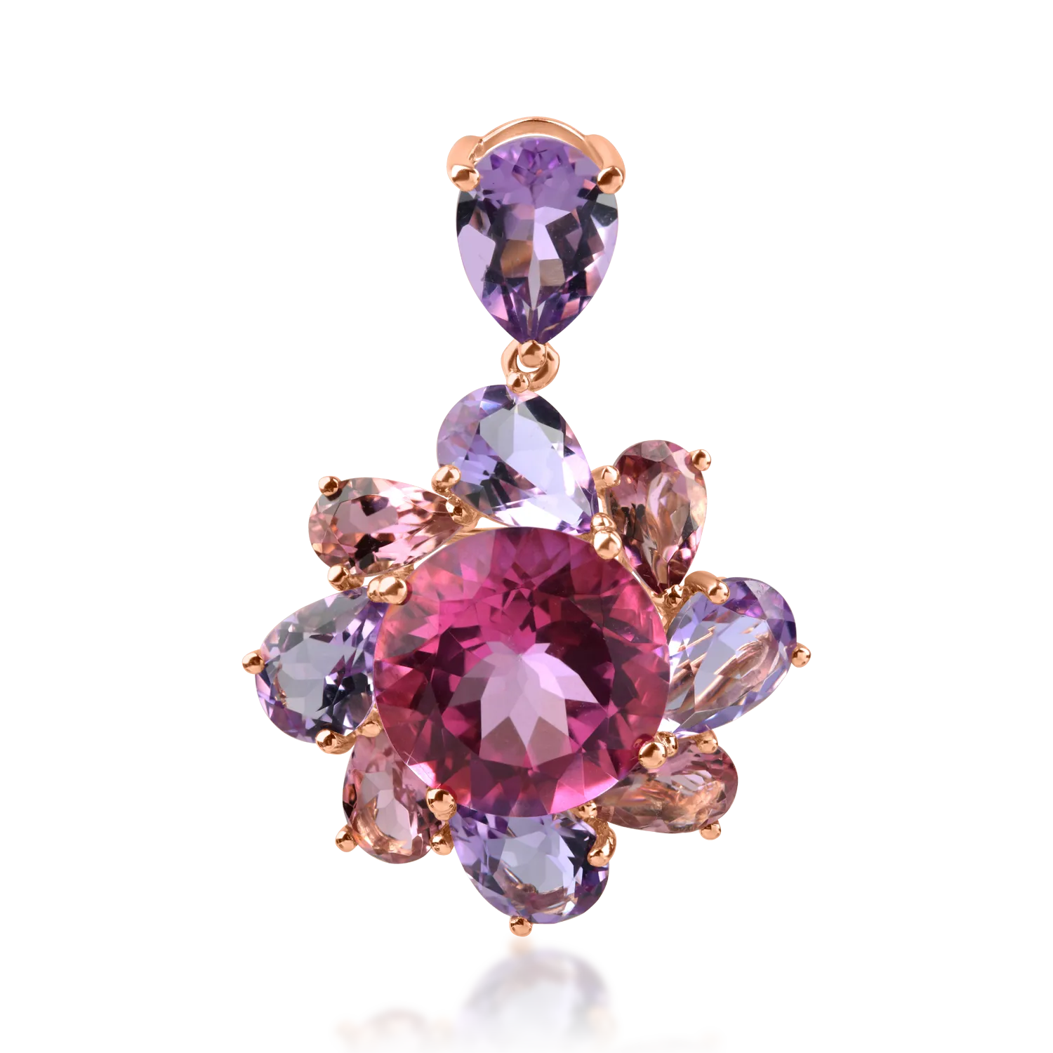 Rose gold flower pendant with 10.8ct semi-precious stones