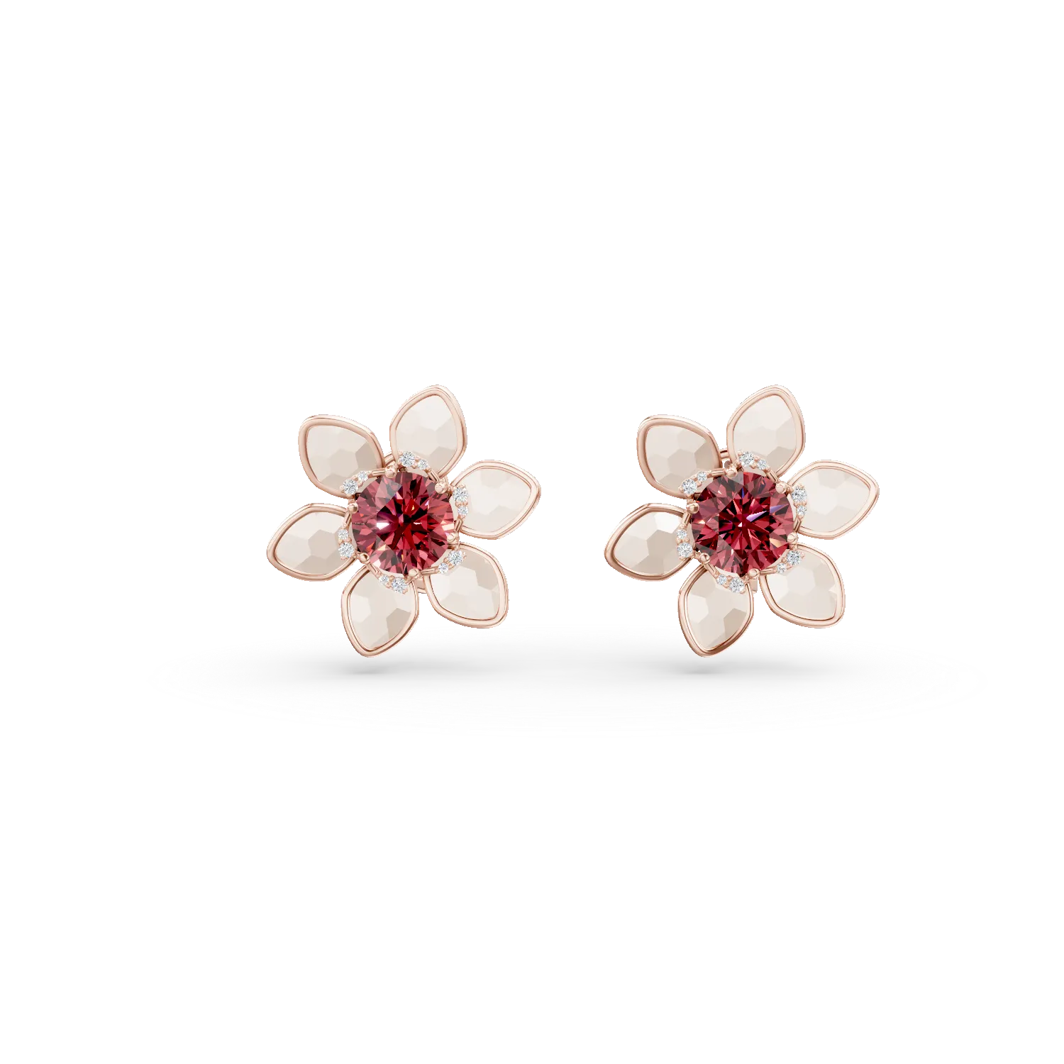 Rose gold flower earrings with 11.9ct precious and semi-precious stones