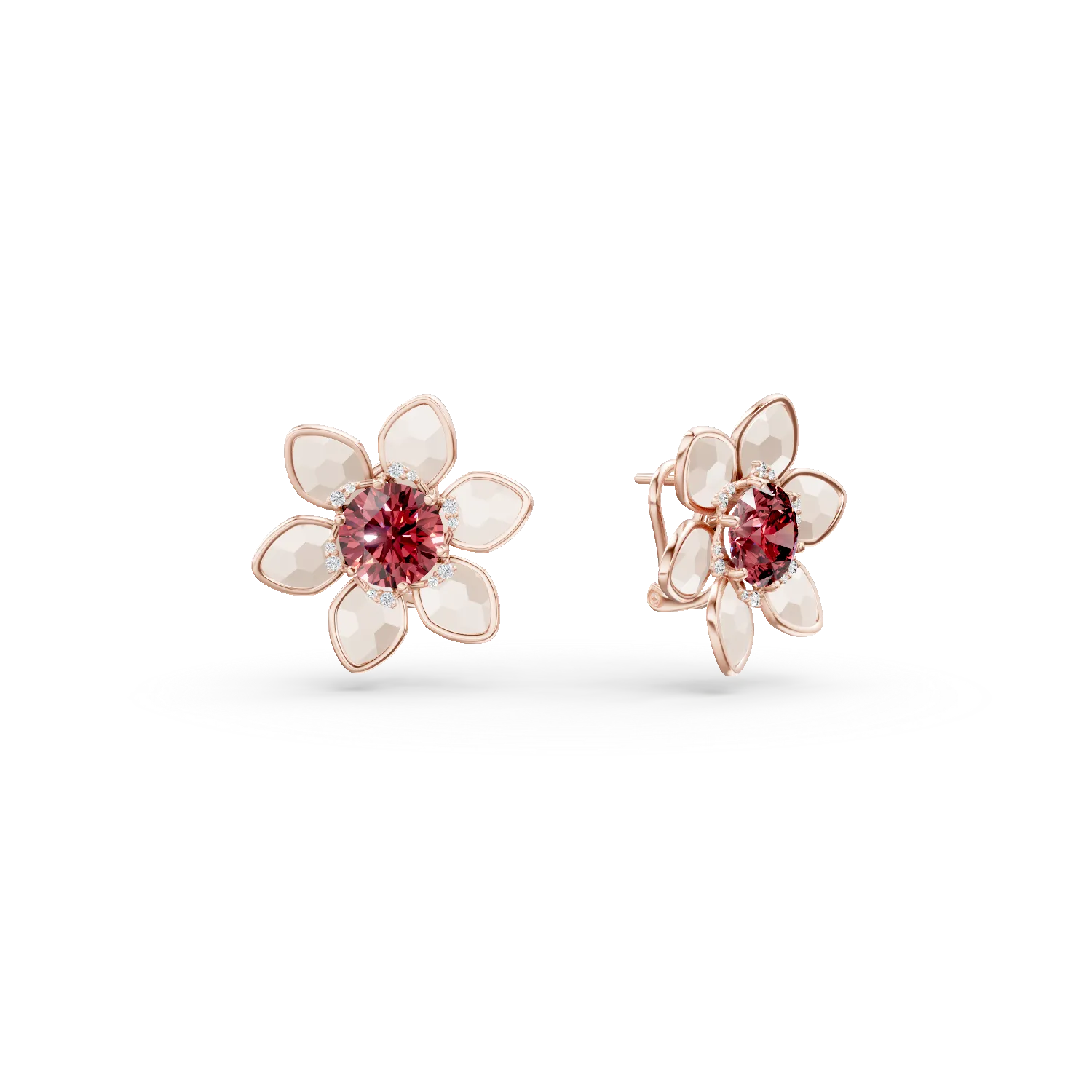 Rose gold flower earrings with 11.9ct precious and semi-precious stones