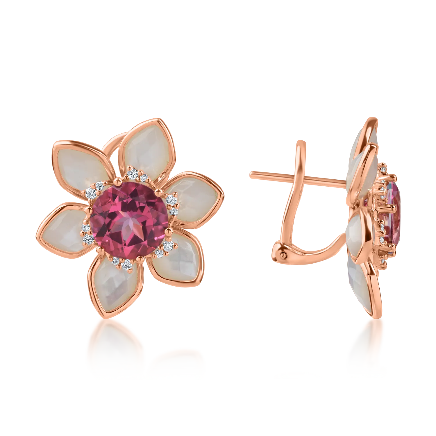 Rose gold flower earrings with 11.9ct precious and semi-precious stones