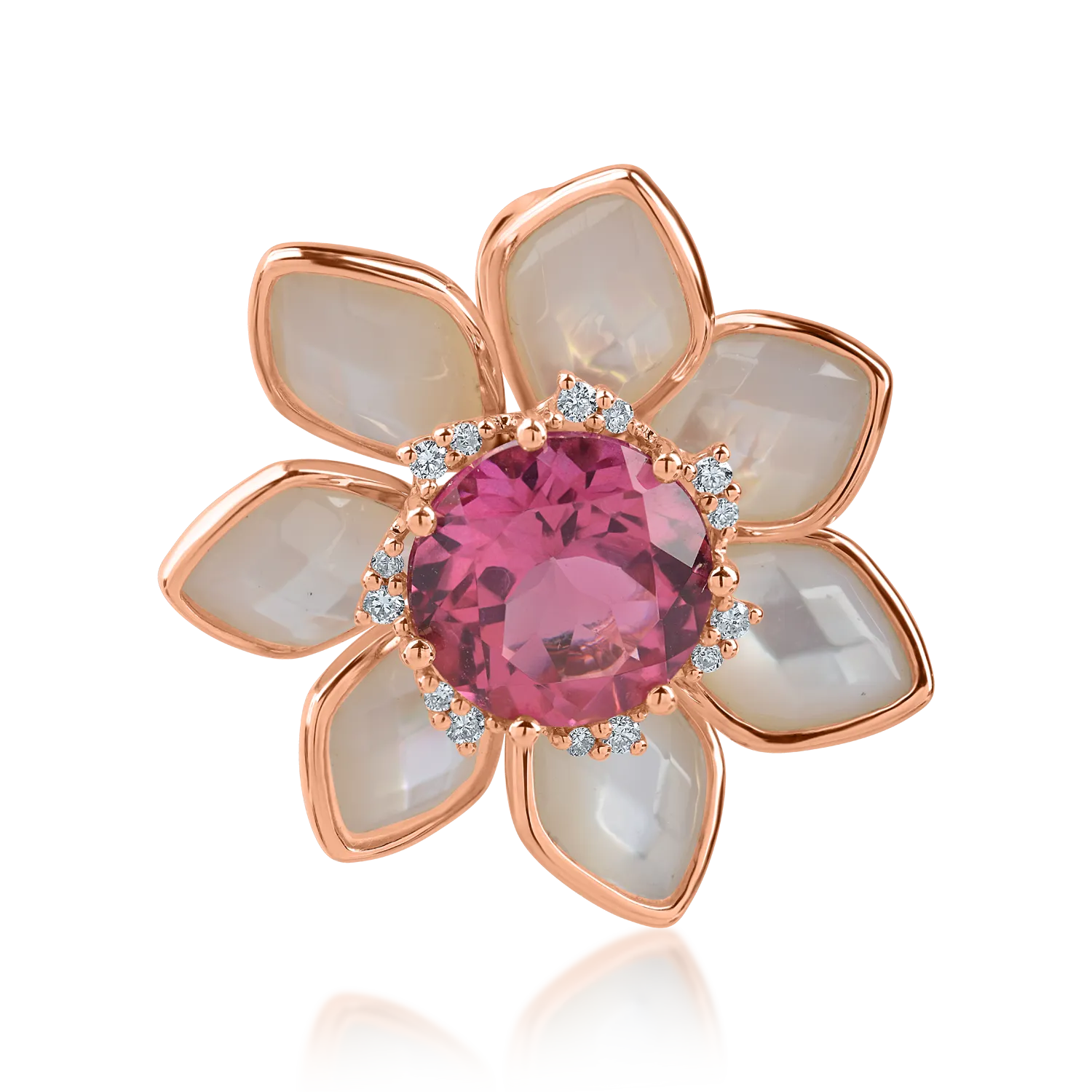 Rose gold flower pendant with 5.6ct precious and semi-precious stones