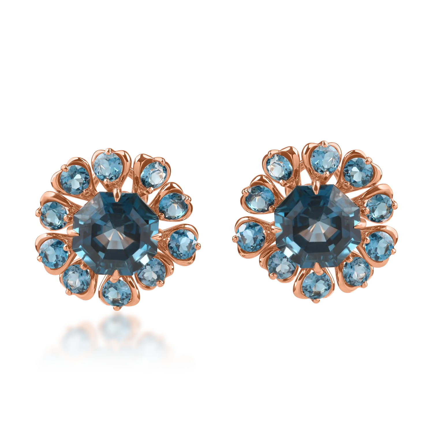 Rose gold earrings with 14.9ct london blue topazes