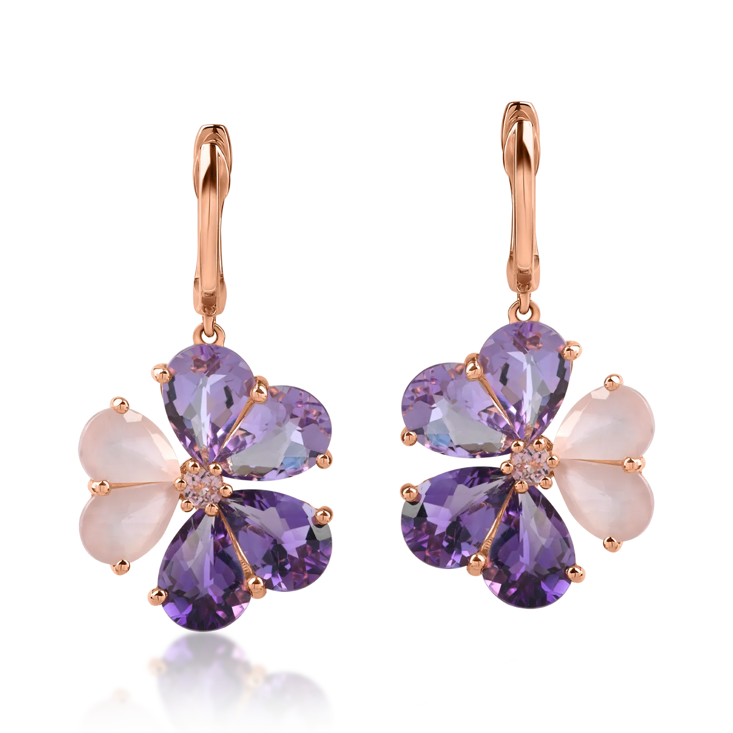 Rose gold flower earrings with 7.9ct precious and semi-precious stones