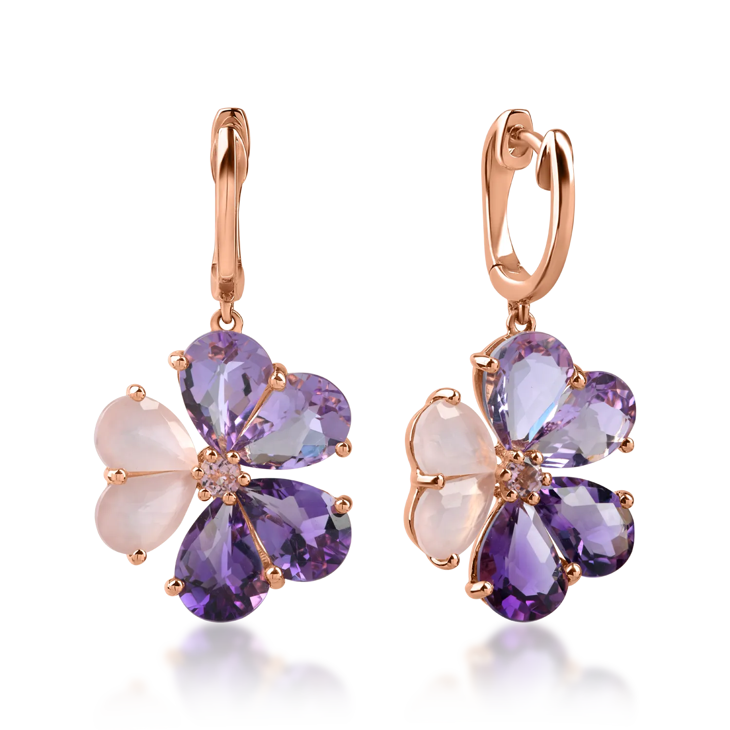 Rose gold flower earrings with 7.9ct precious and semi-precious stones