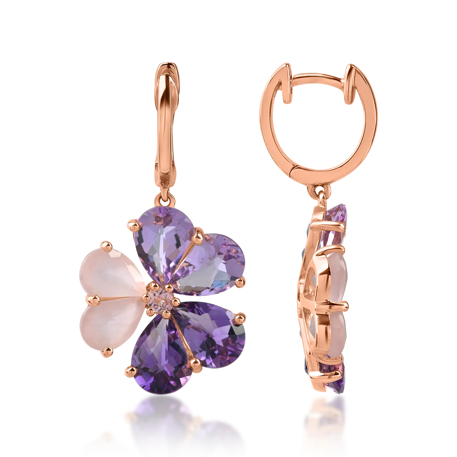 Rose gold flower earrings with 7.9ct precious and semi-precious stones