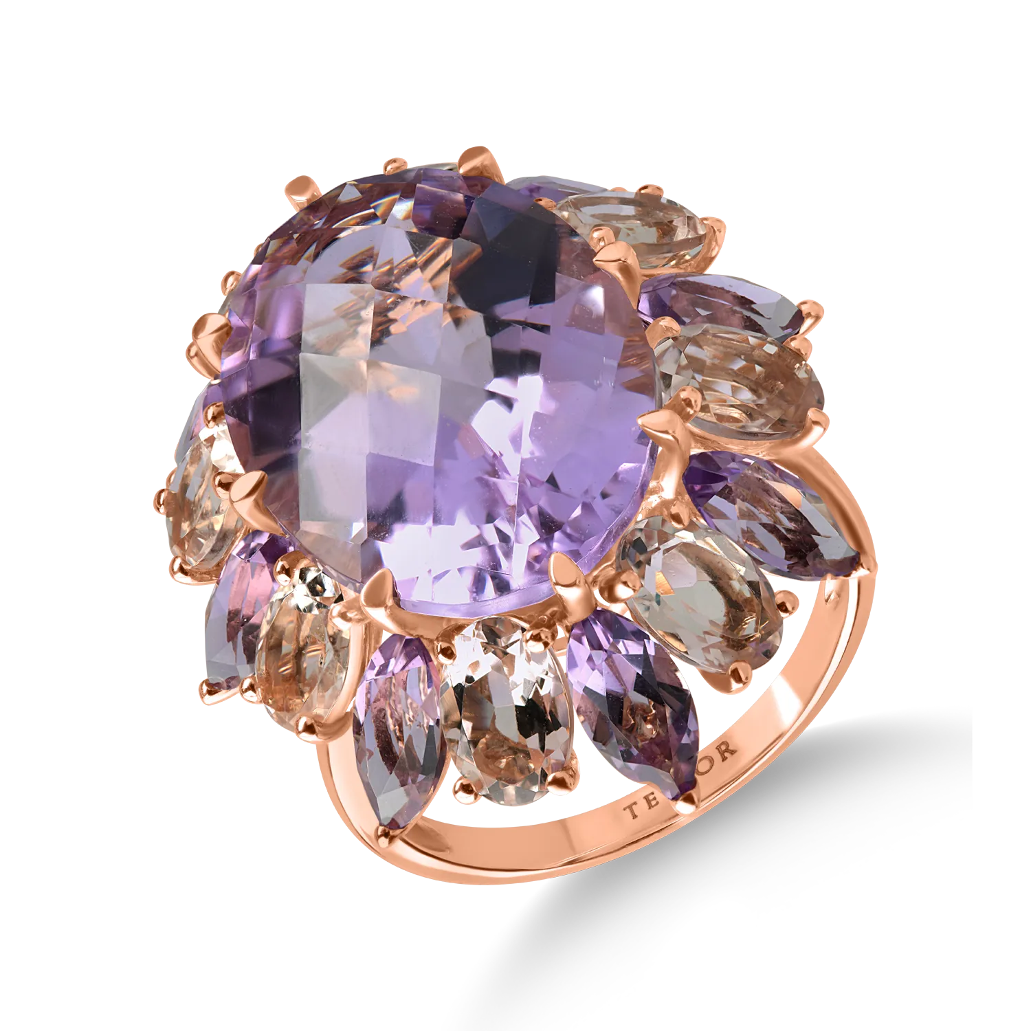 Rose gold ring with 14ct pink amethysts and 3.4ct morganites