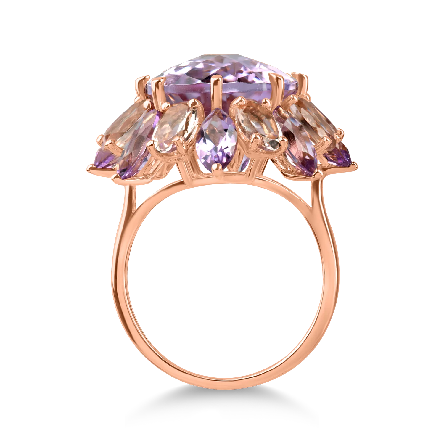 Rose gold ring with 14ct pink amethysts and 3.4ct morganites