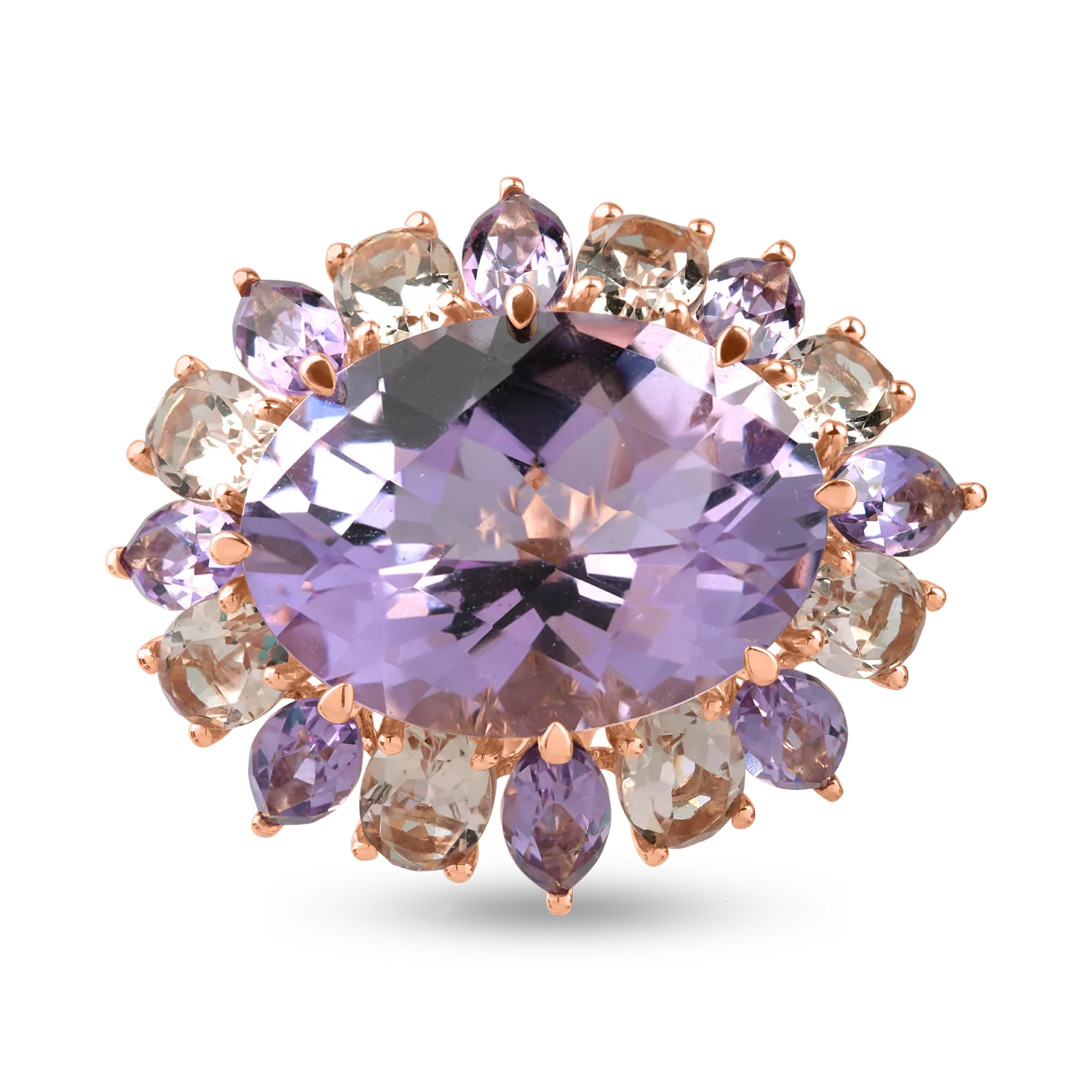 Inel din aur roz cu ametiste roz de 14ct si morganite de 3.4ct