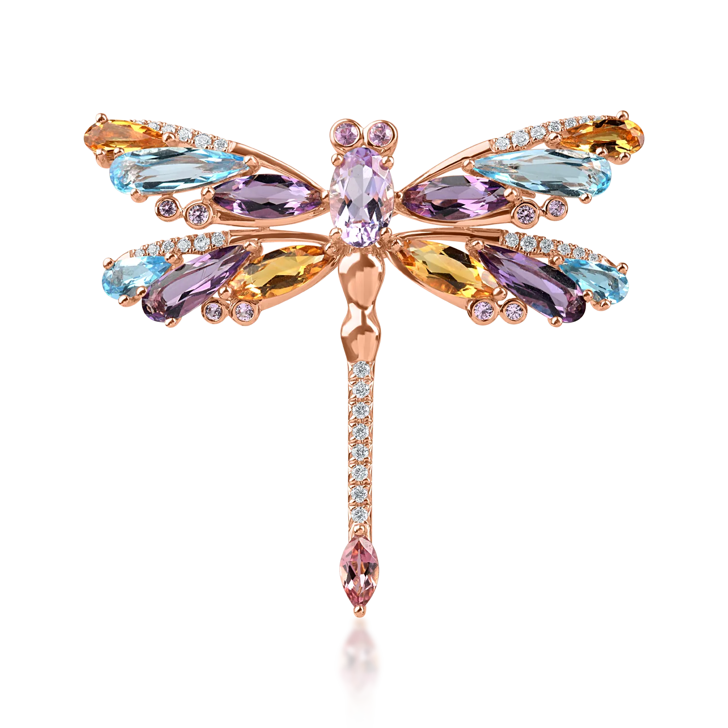 Brosa libelula din aur roz cu pietre pretioase si semipretioase de 7.4ct-178227