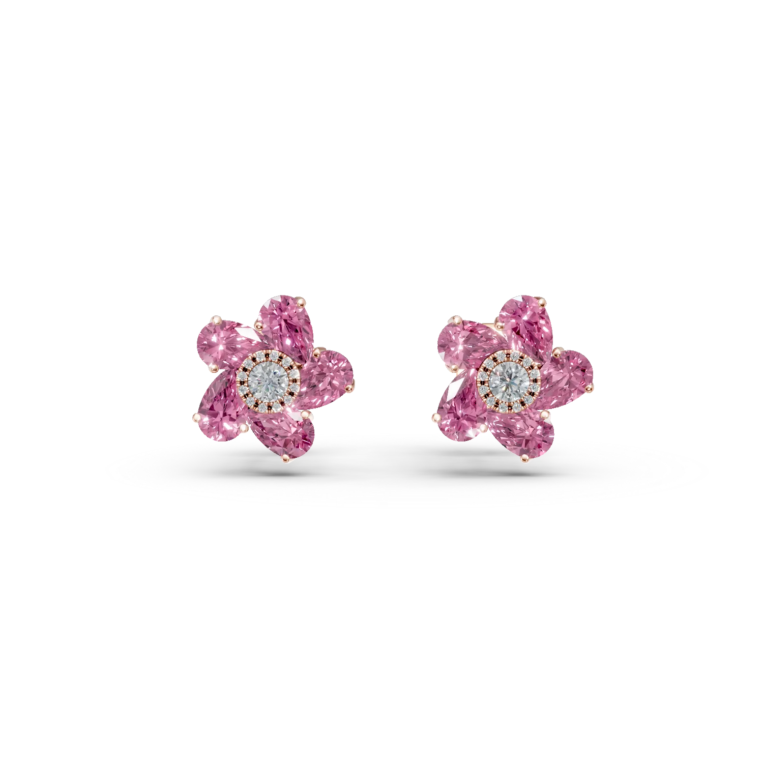 Teilor Cercei floare din aur roz cu pietre pretioase si semipretioase de 4.6ct
