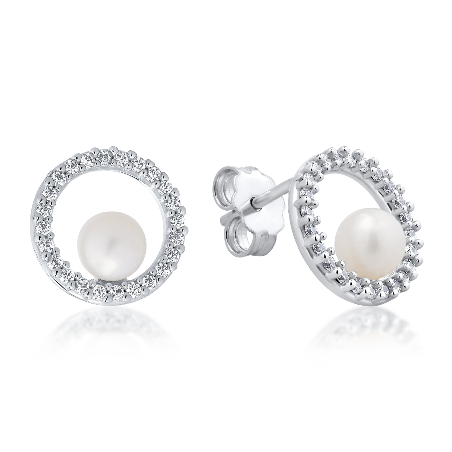 White gold earrings with synthetic pearls and zirconia