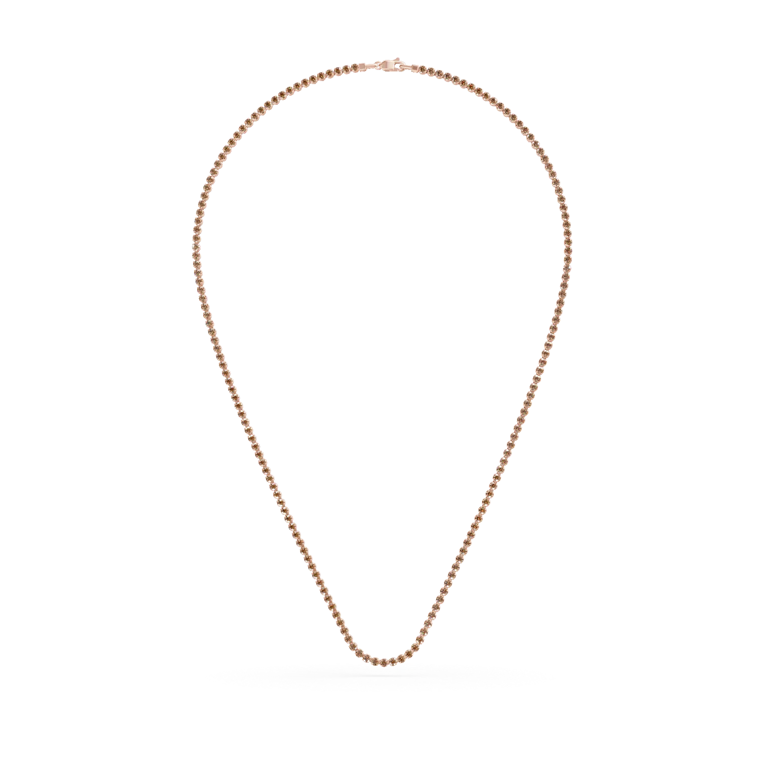 Rose gold tennis necklace with brown zirconia