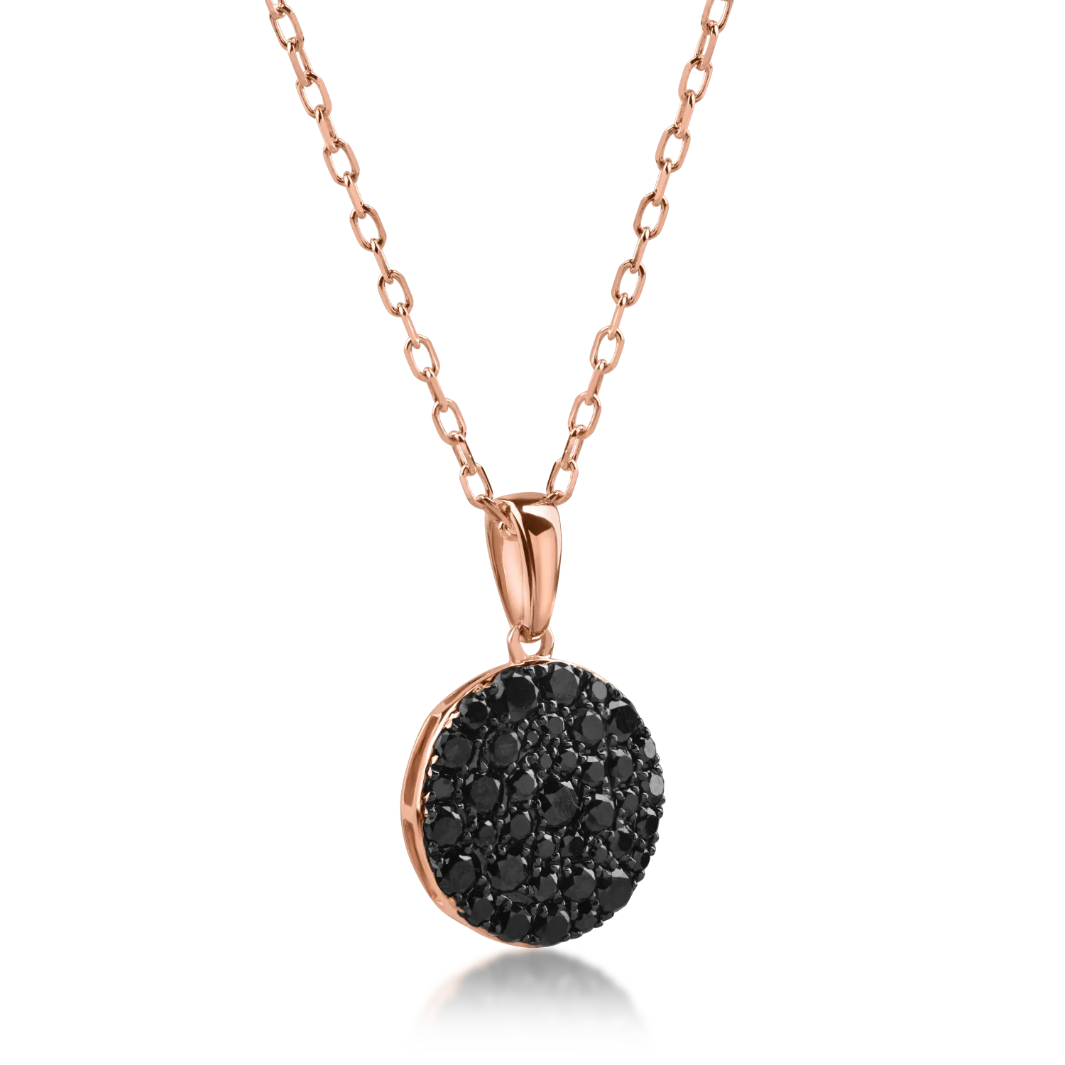 Rose gold round pendant necklace with 0.3ct black diamonds