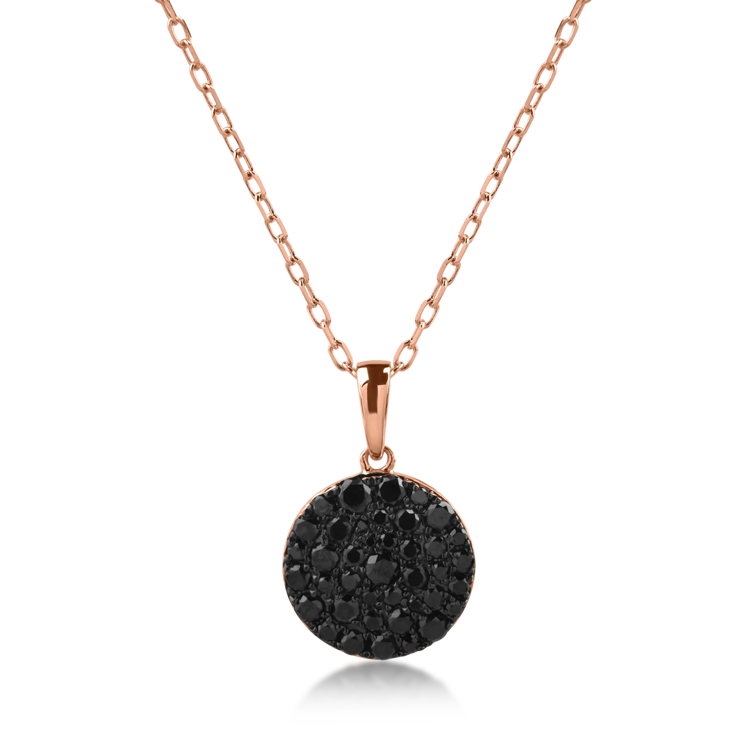 Teilor Lant cu pandantiv rotund din aur roz cu diamante negre de 0.3ct