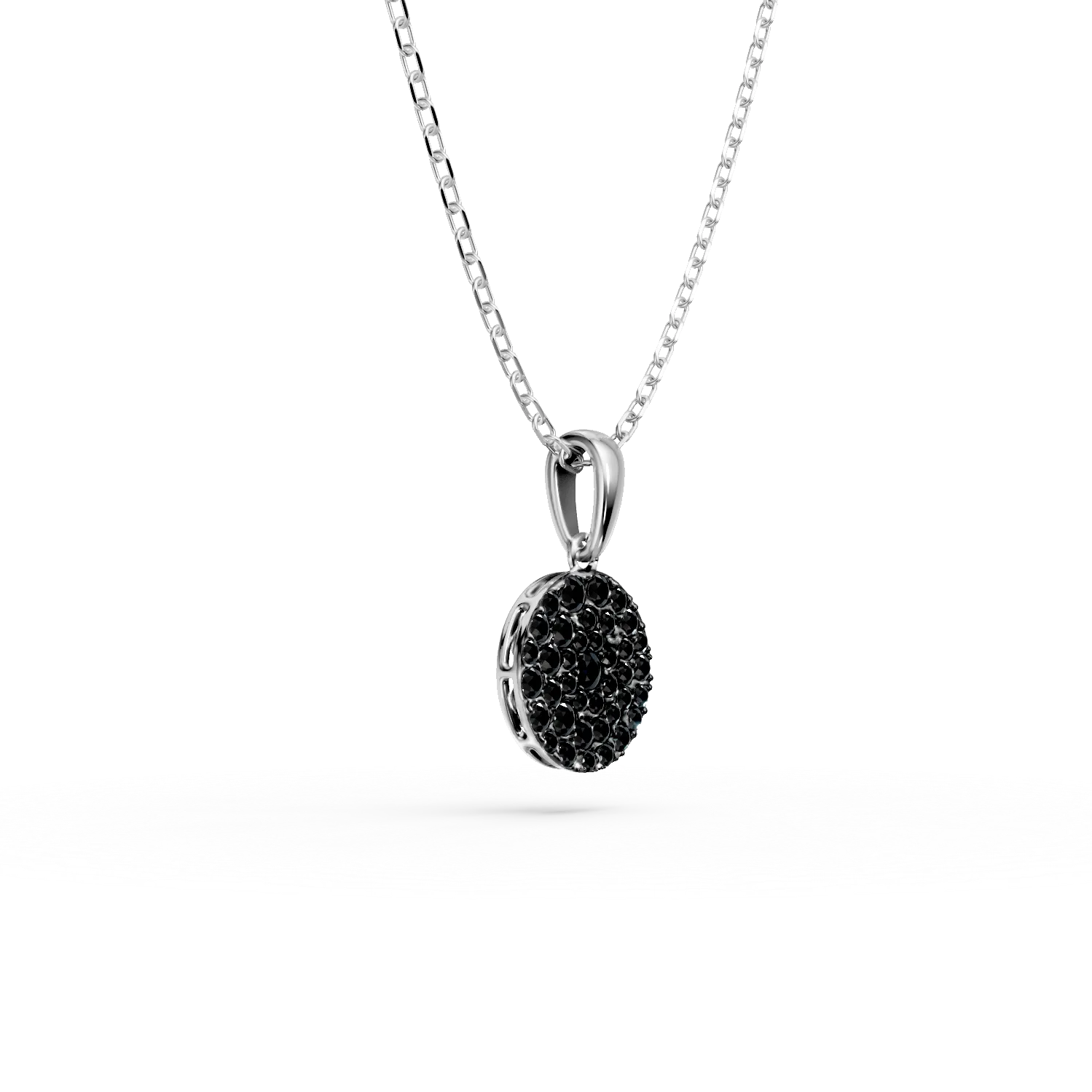 White gold round pendant necklace with 0.3ct black diamonds