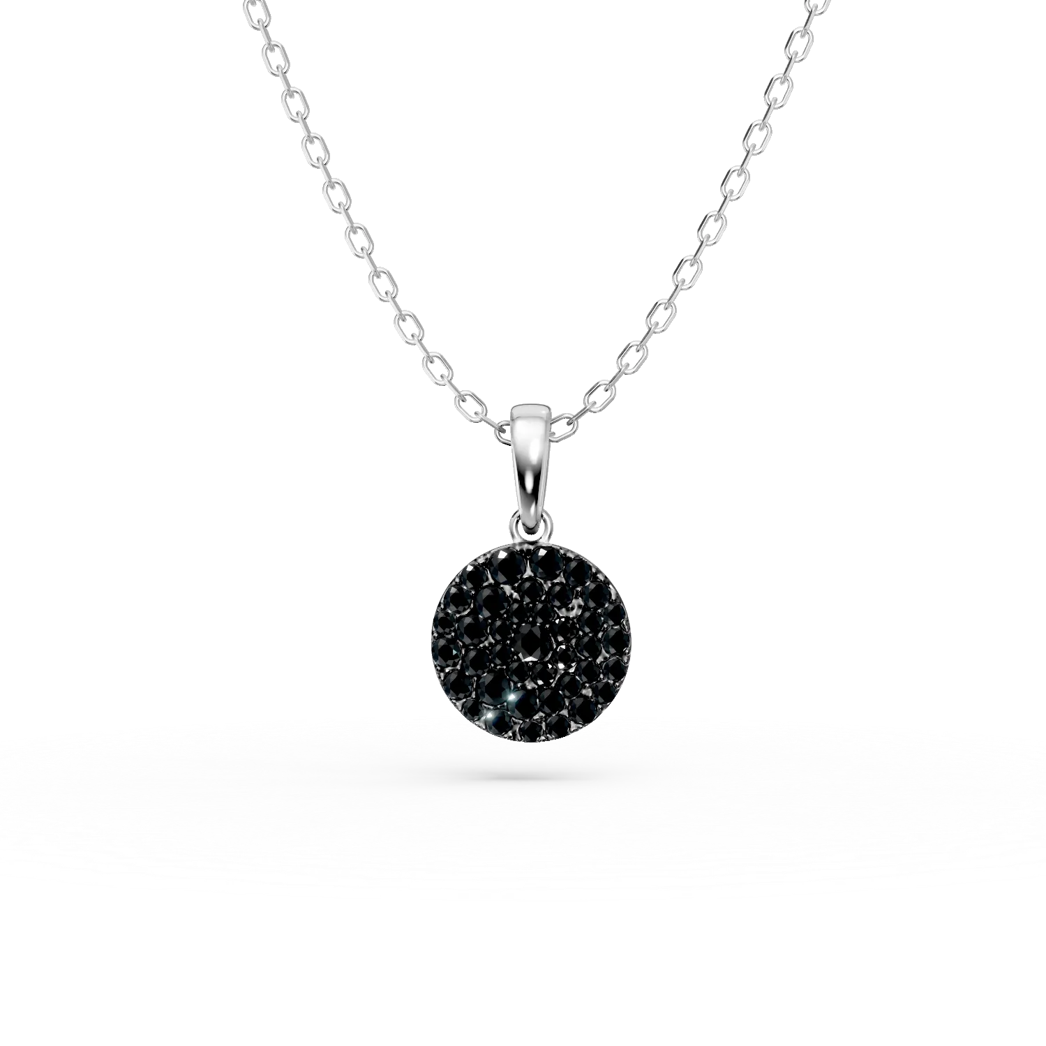 Teilor Lant cu pandantiv rotund din aur alb cu diamante negre de 0.3ct