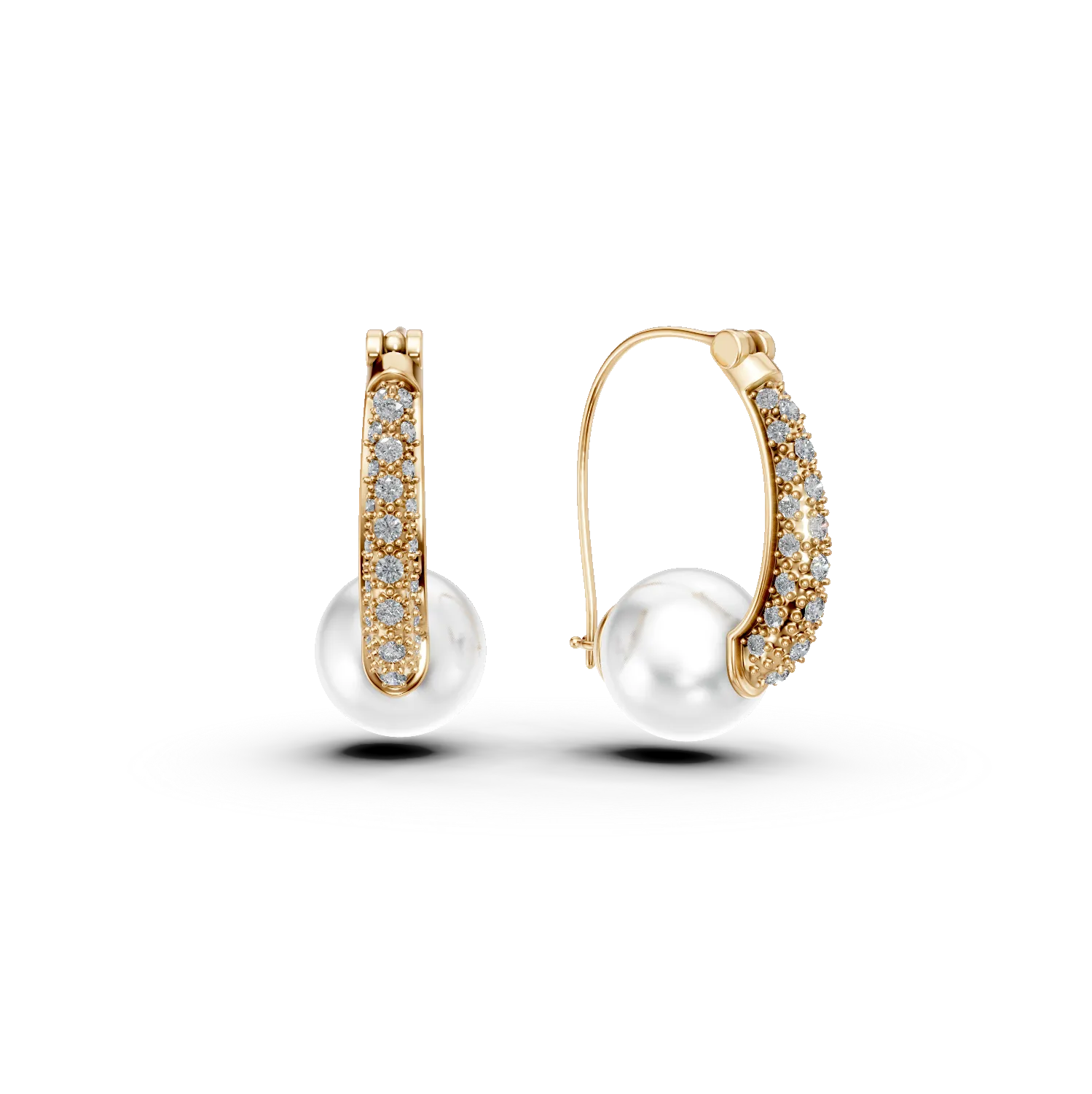 Yellow gold earrings with 5.6ct fresh water pearls and 0.18ct diamonds