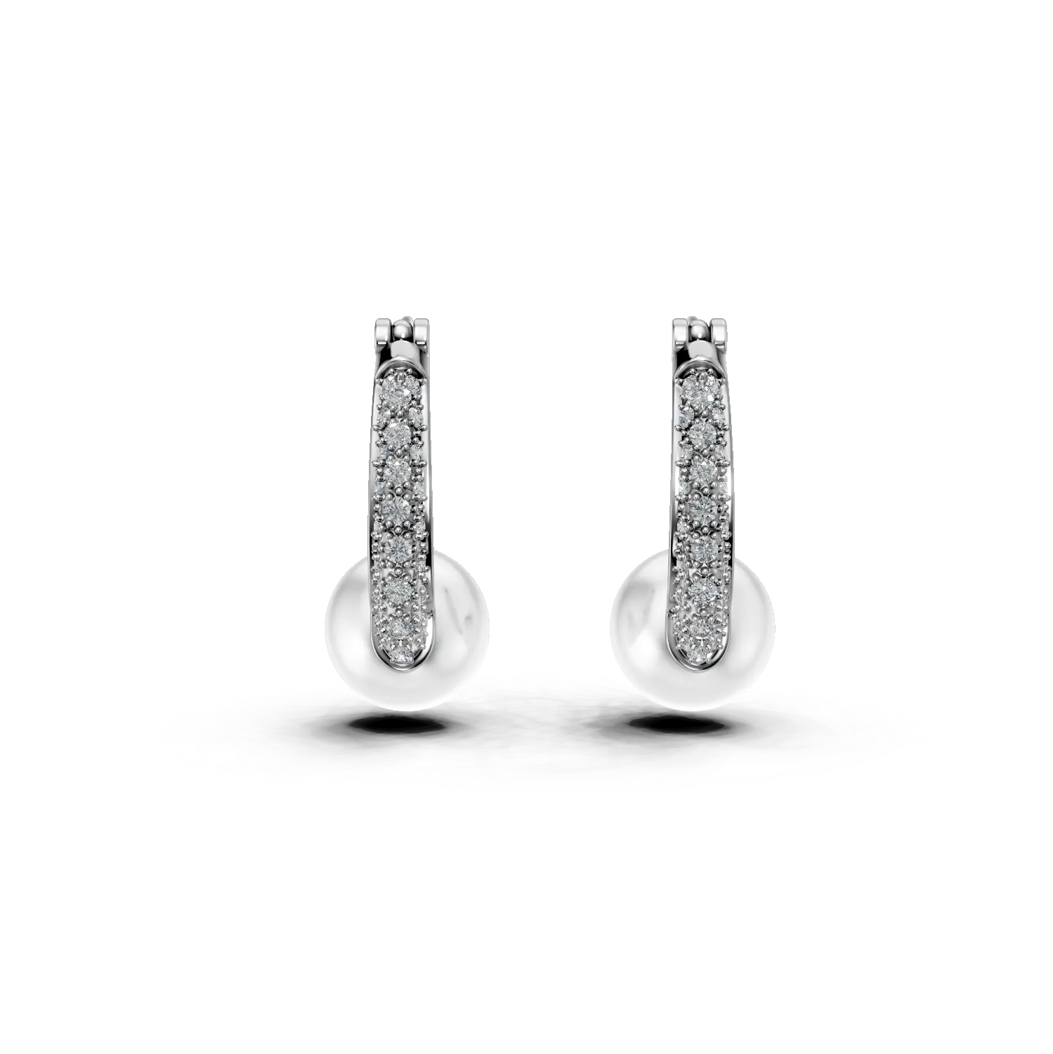 Cercei din aur alb cu perle de cultura si diamante de 0.18ct