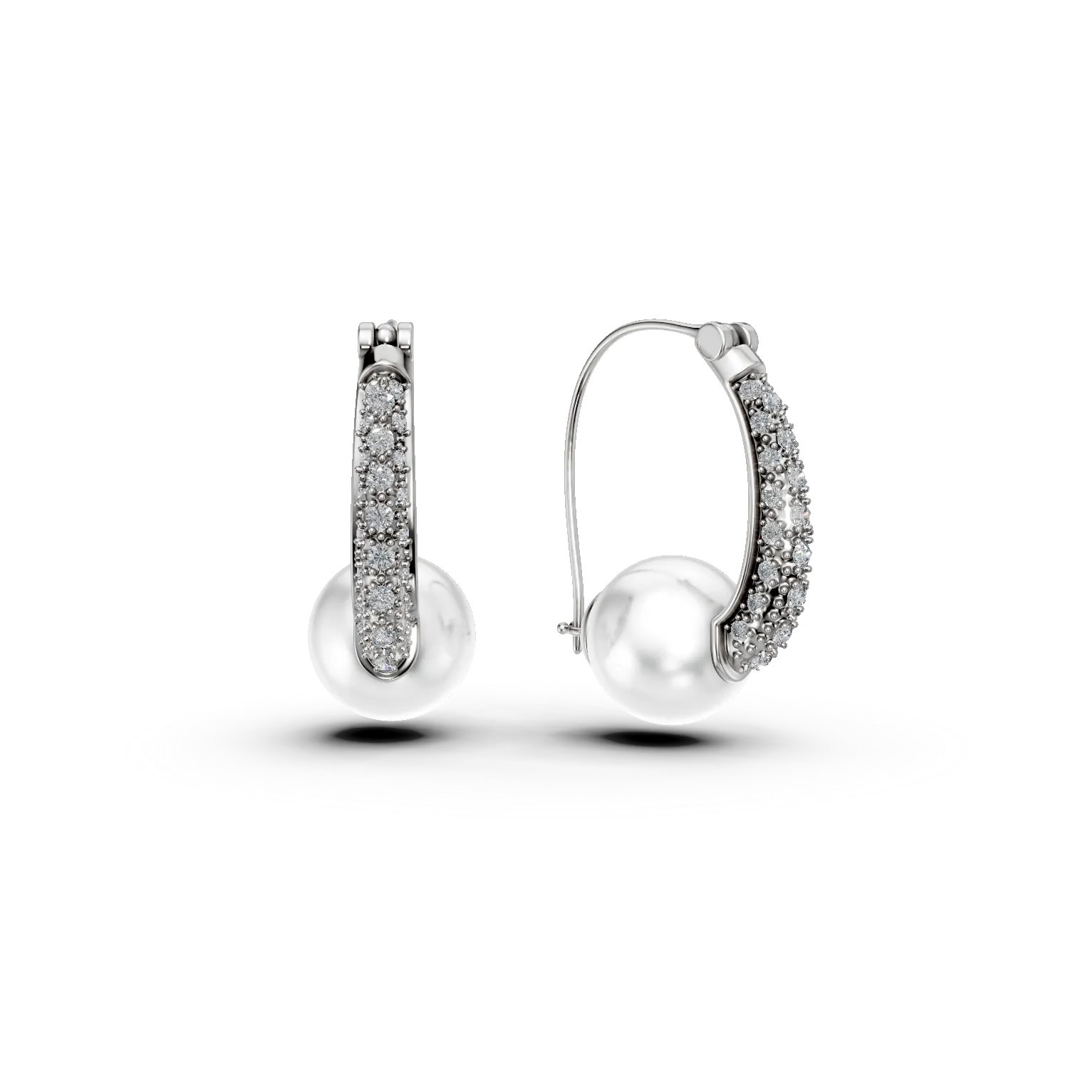 Cercei din aur alb de 14K cu perle de cultura de apa dulce de 5.1ct si diamante de 0.1ct