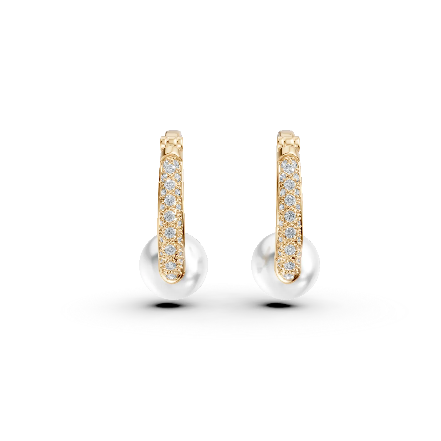 Cercei din aur galben cu perle de cultura de 5ct si diamante de 0.1ct