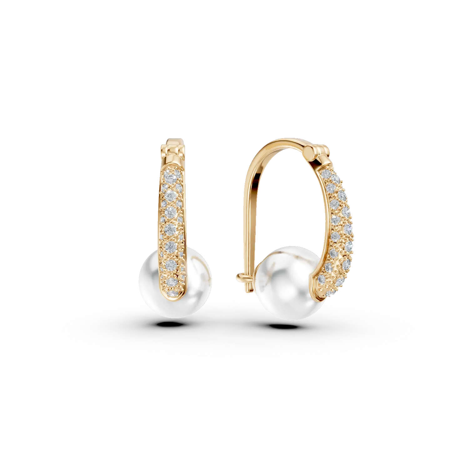 Cercei din aur galben cu perle de cultura de 5ct si diamante de 0.1ct