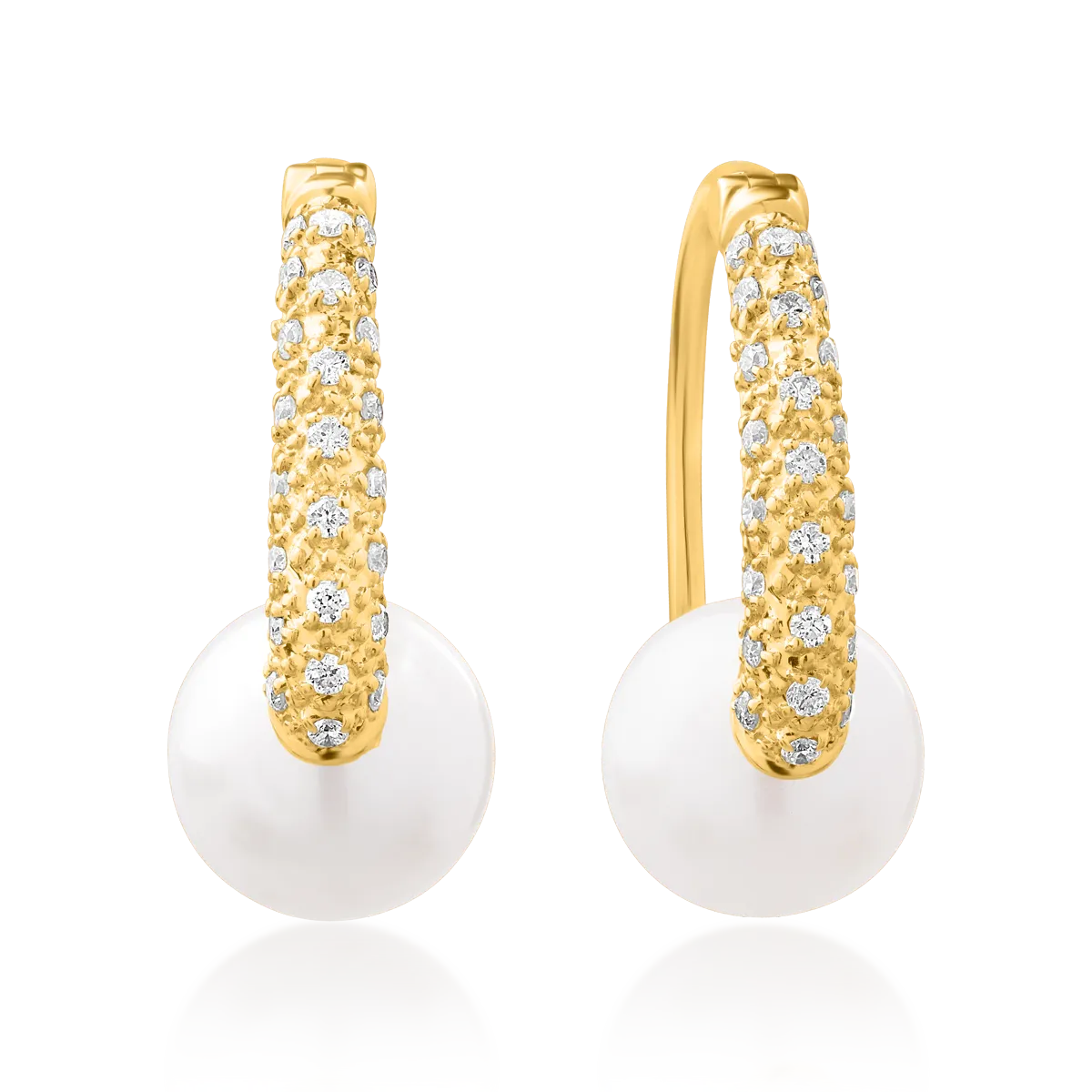 Yellow gold earrings with 5ct fresh water pearls and 0.1ct diamonds