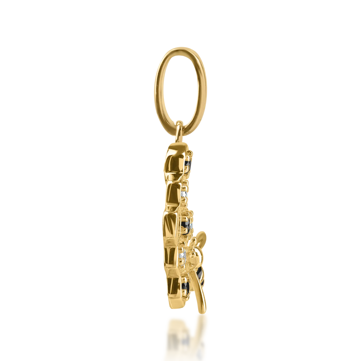 Yellow gold bee pendant with 0.09ct black and clear diamonds