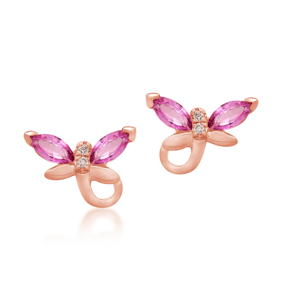 Детски обеци от розово злато с 0.3кт розови сапфири и 0.0кт диаманти