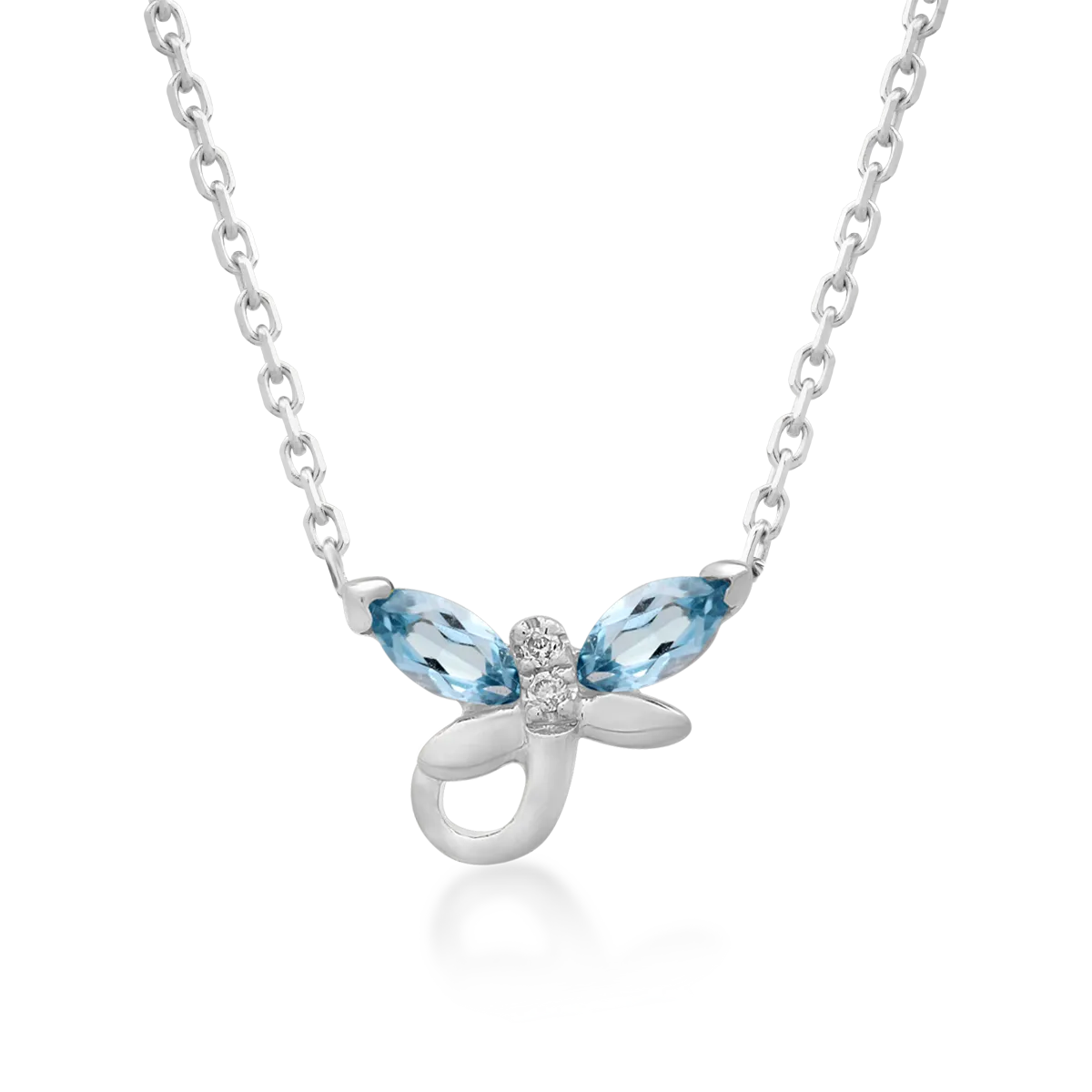 White gold children's pendant necklace with 0.3ct blue topazes and 0.008ct diamonds