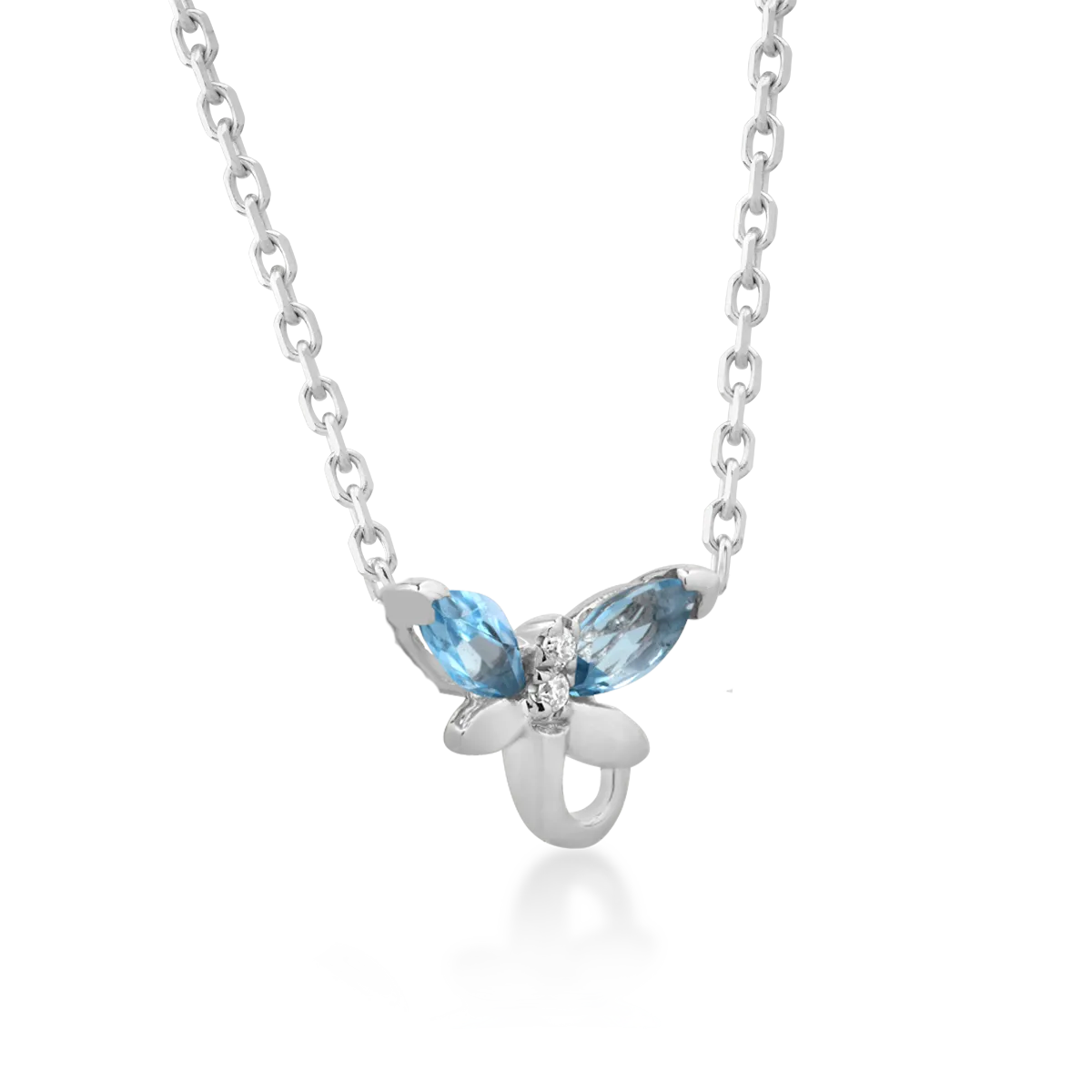 White gold children's pendant necklace with 0.3ct blue topazes and 0.008ct diamonds