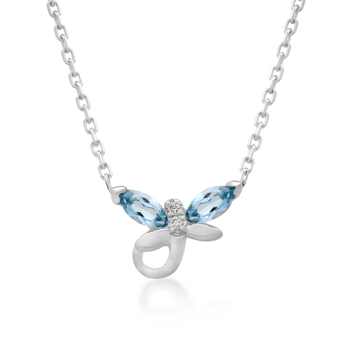 Lant cu pandantiv din aur alb cu topaze albastre de 0.3ct si diamante de 0.008ct pentru copii-178358