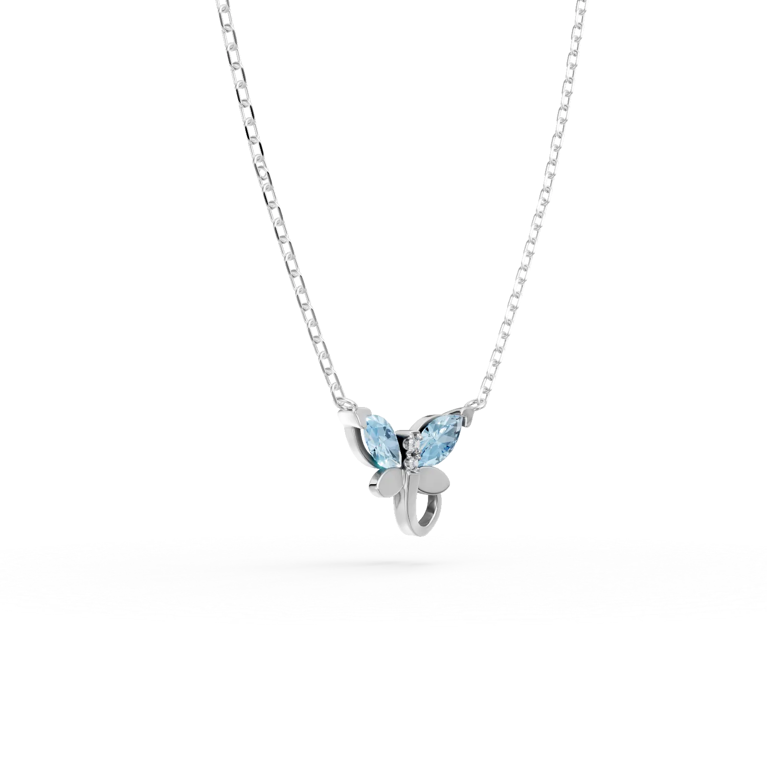 Lant cu pandantiv din aur alb cu topaze albastre de 0.3ct si diamante de 0.008ct pentru copii