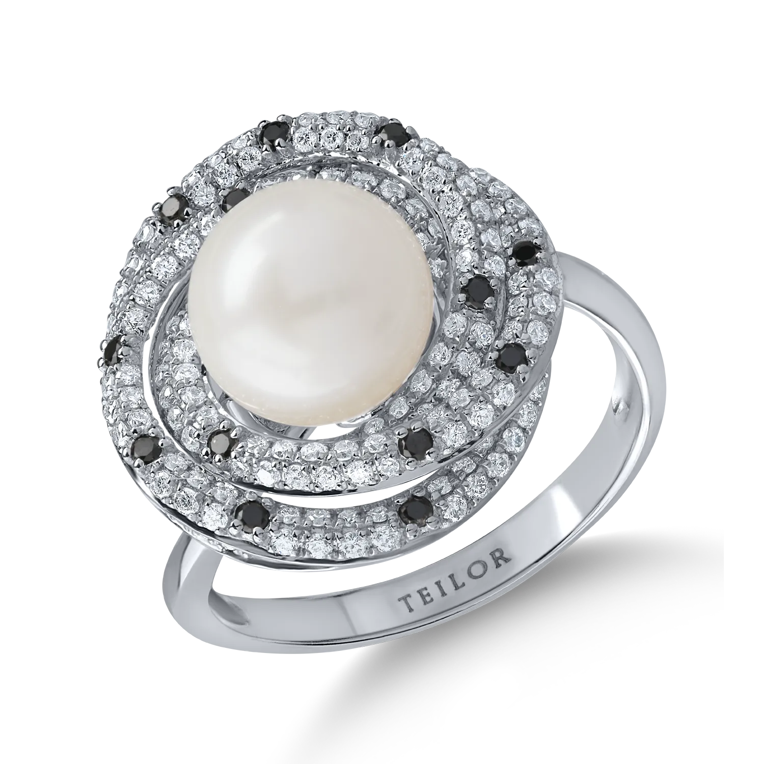 Pierścionek z białego złota z 4.3ct perłą słodkowodną i 0.7ct diamentami