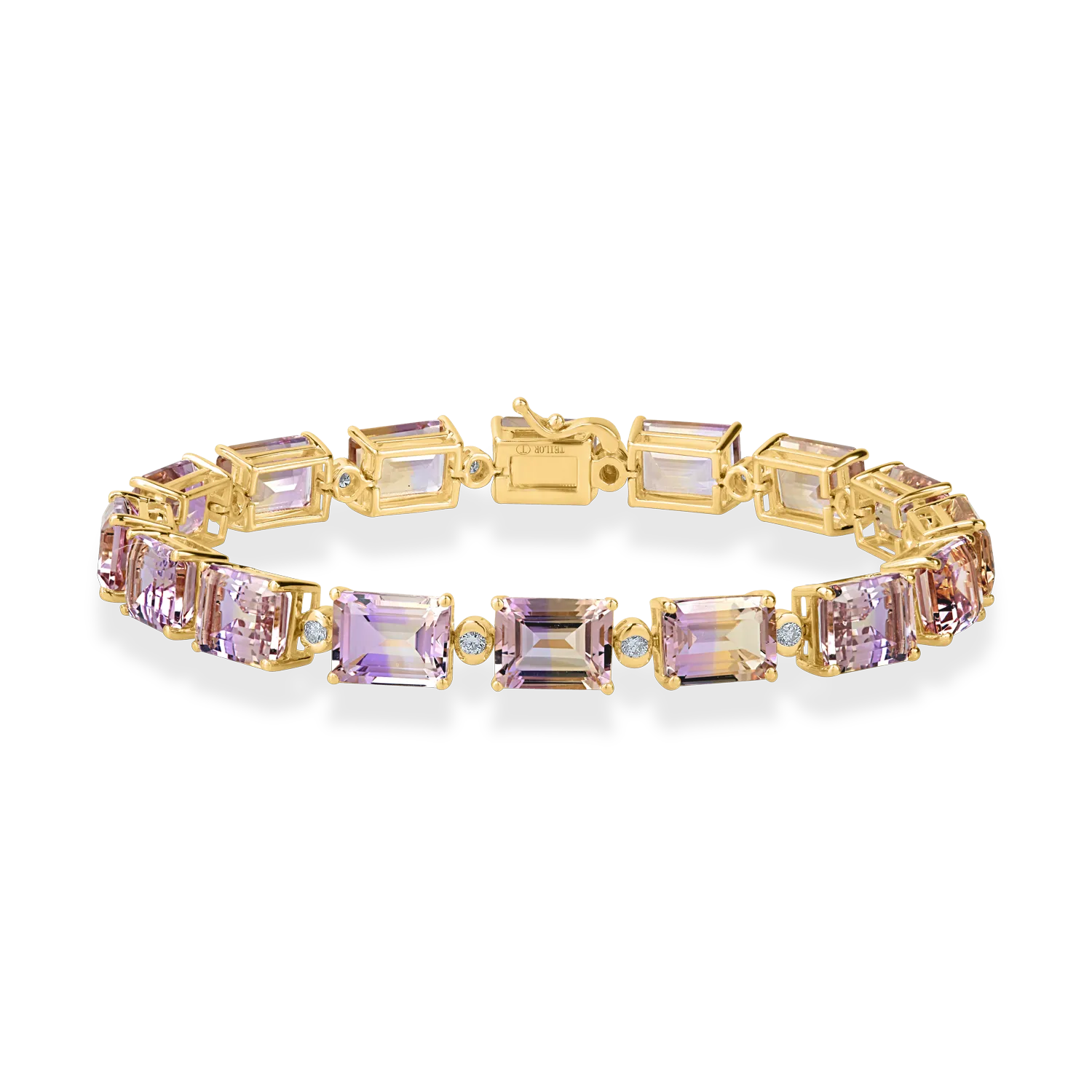 Bratara tennis din aur galben cu ametrine octogonale de 24.8ct si diamante de 0.1ct
