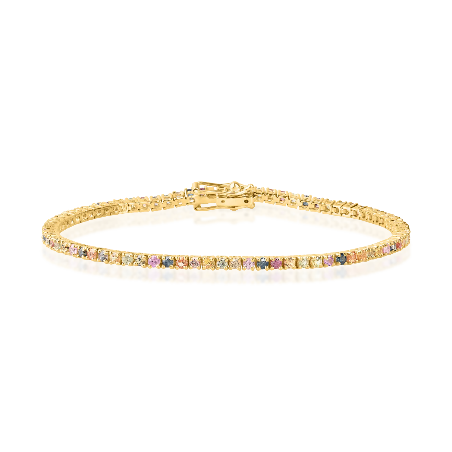 Yellow gold tennis bracelet with 2.6ct multicolored sapphires