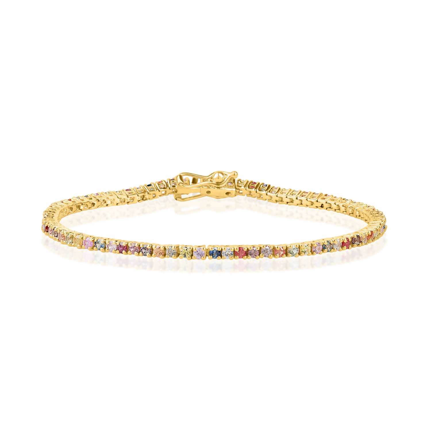 Yellow gold tennis bracelet with 2ct multicolored sapphires