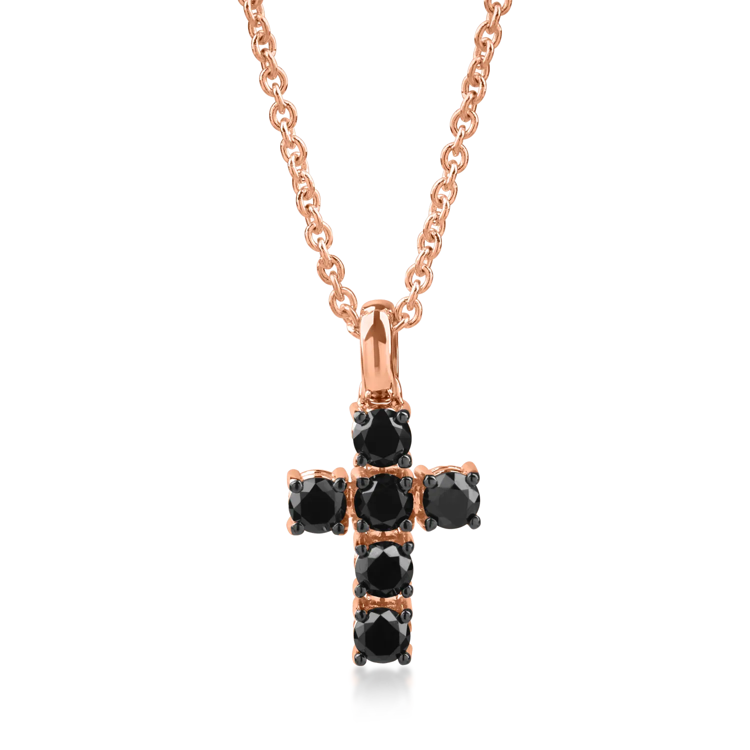 Rose gold cross pendant necklace with 0.5ct black diamonds