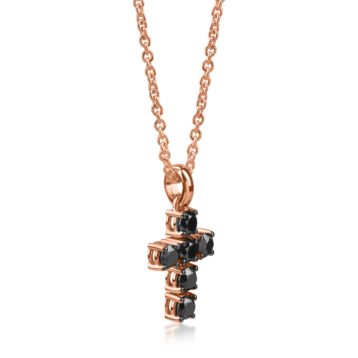 Rose gold cross pendant necklace with 0.5ct black diamonds