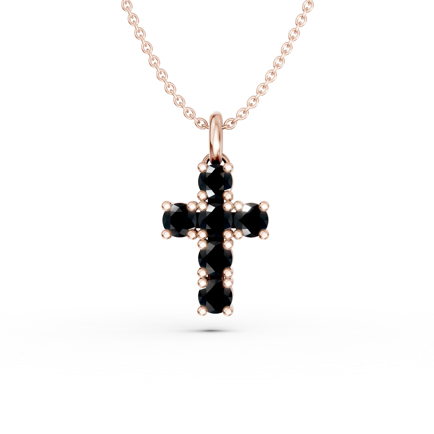 Teilor Lant cu pandantiv cruce din aur roz cu diamante negre de 0.5ct