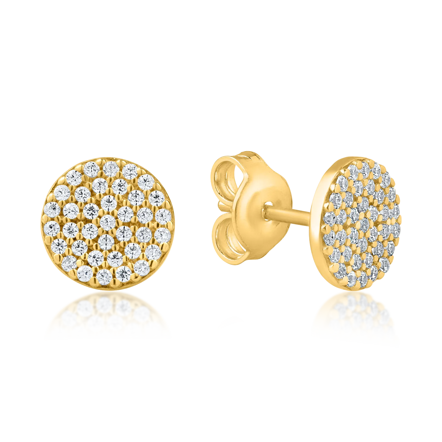 Yellow gold round earrings with microsetting zirconia