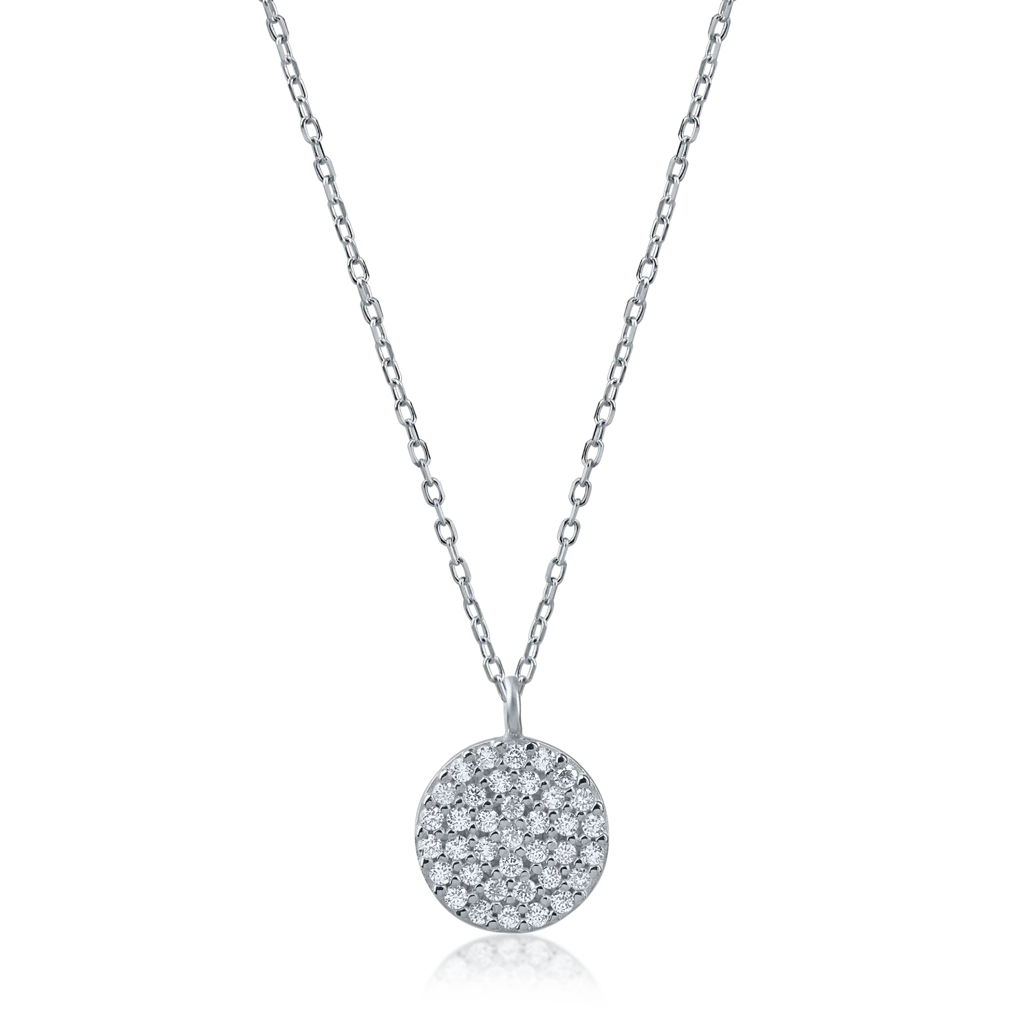 White gold round pendant necklace with microsetting zirconia