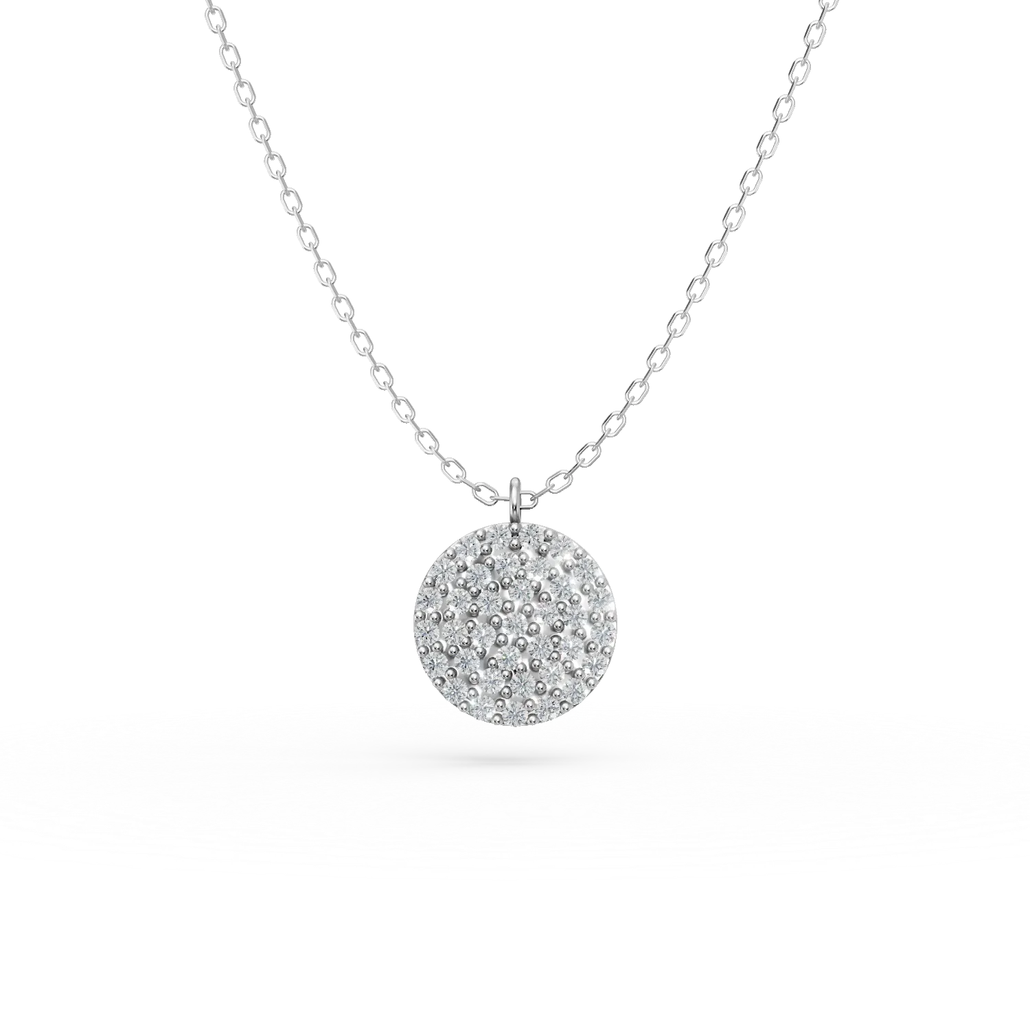 Lant cu pandantiv rotund din aur alb cu zirconii microsetting-178800